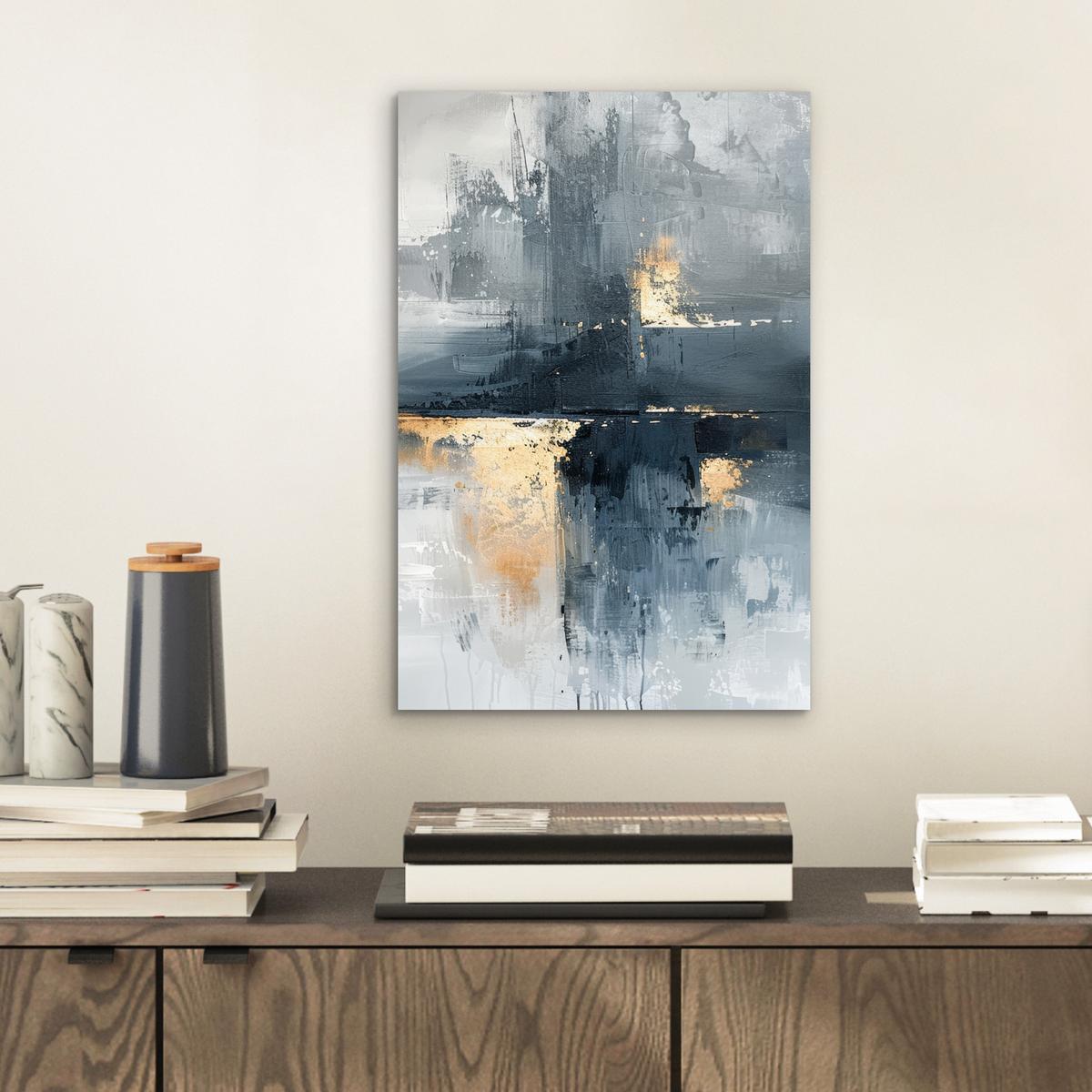 METALLBILD Kunst - Grau - Gold - Abstrakt 20x30 cm - Dunkelgrau, Metall (20/30cm) - MuchoWow
