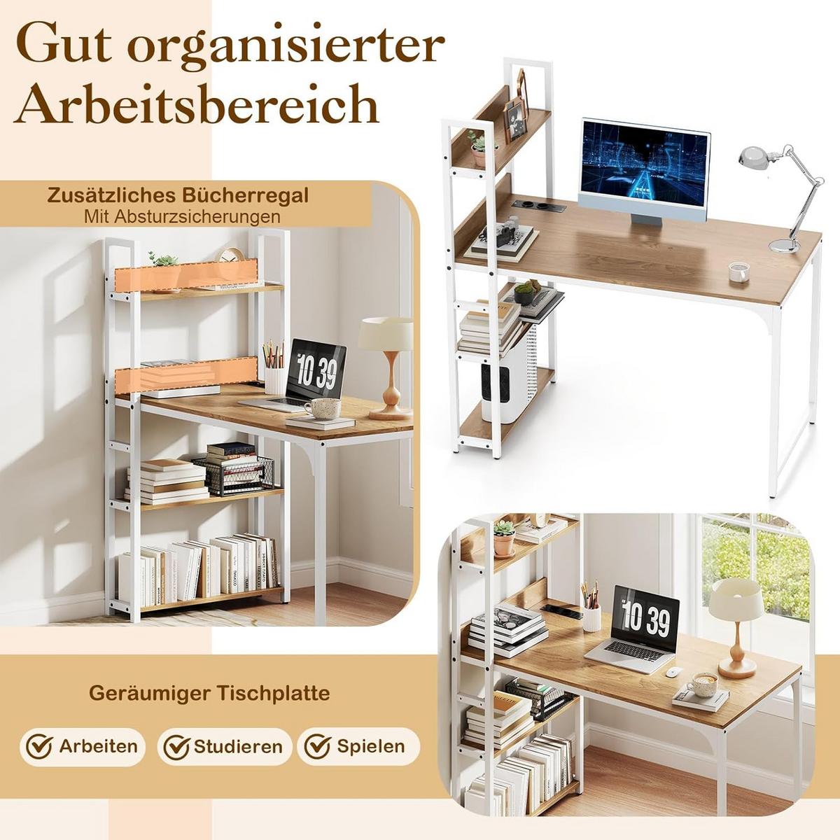 COMPUTERTISCH Natur - Naturfarben, Holzwerkstoff (65/120/130cm) - COSTWAY