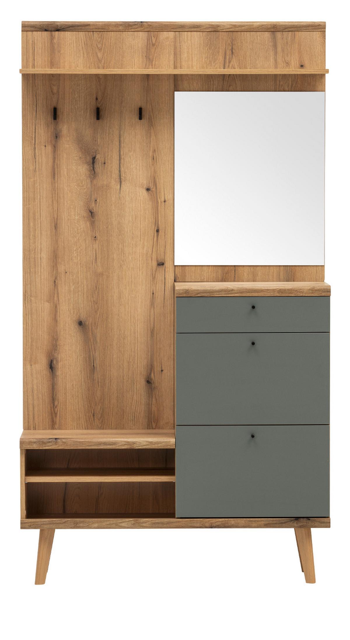 GARDEROBEN-SET Evoke Eiche und Salbei, Kompaktgarderobe skandinavisch 110 x 200 cm - Salbeigrün/Eichefarben, Glas/Holz (110/200/34cm) - Furn.Design