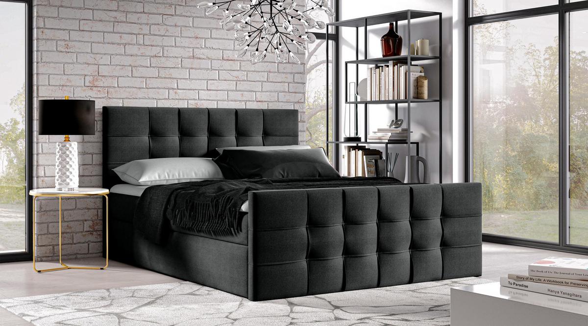 BOXBETT Ambusio 180/200 cm in Schwarz – mit Bettkasten + TOPPER - Schwarz, Holz/Holzwerkstoff (180/200cm) - AX Living