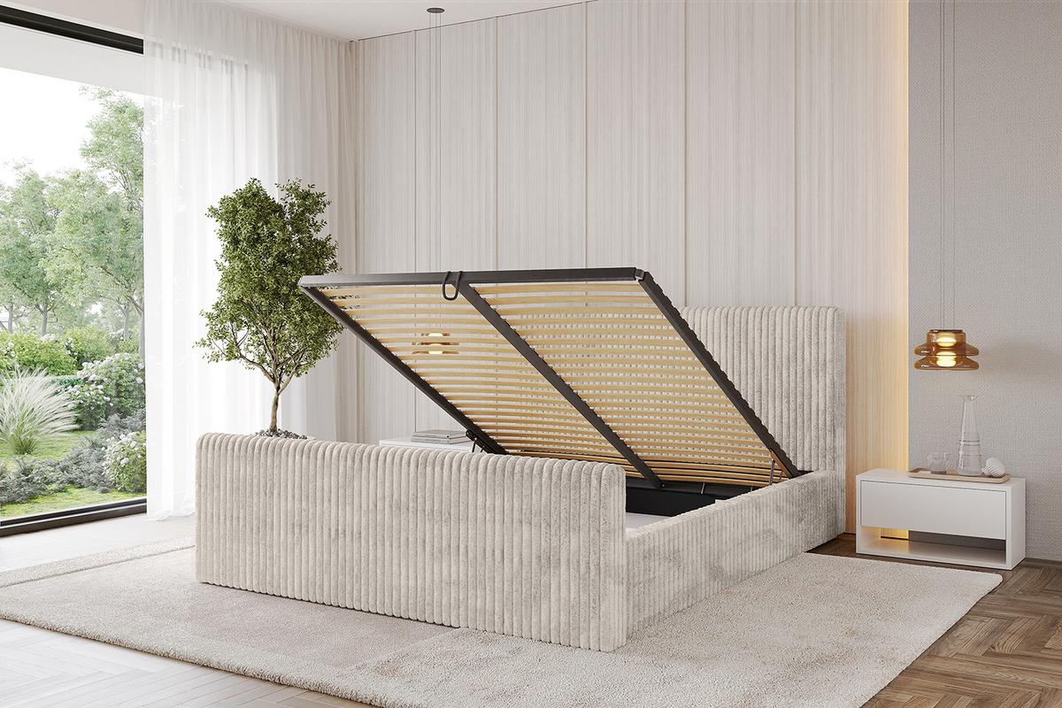 POLSTERBETT mit Bettkasten, Fußteil und Lattenrost, Boxbett ohne Matratze - ALOVA-Z-V1 120x200 Creme - Creme, Holzwerkstoff/Textil (120/200cm) - ALTDECOR