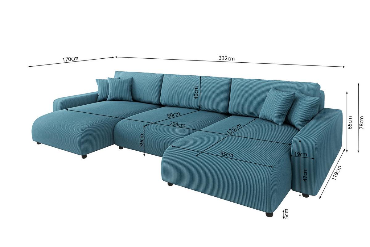 WOHNLANDSCHAFT Emma Türkis Cord - Türkis/Schwarz, Holz/Kunststoff (332/78/170cm) - S-Style Möbel