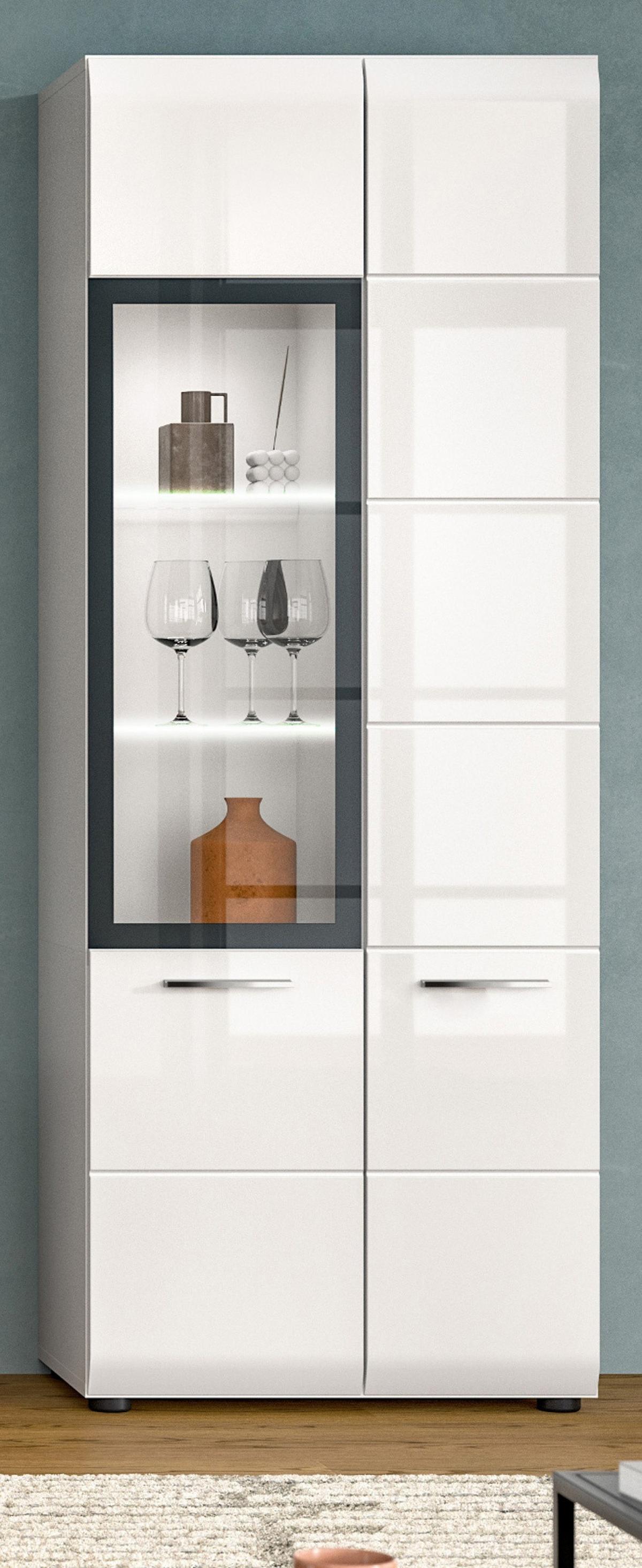 VITRINE weiß Hochglanz 60 x 160 cm, Vitrinenschrank mit 10 Fächern - Weiß Hochglanz/Silberfarben, Glas/Holzwerkstoff (60/160/34cm) - Inn.Furn