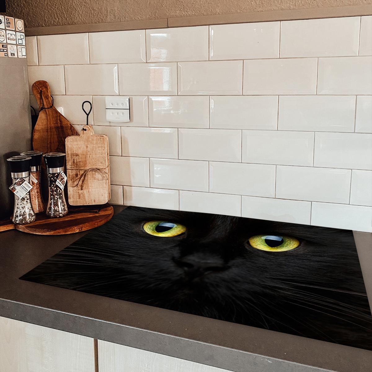 HERDABDECKPLATTE Katze - Augen - Gelb - Schwarz Induktionsmatte 77x51 cm - Schwarz, Kunststoff (77/51/0.2cm) - MuchoWow
