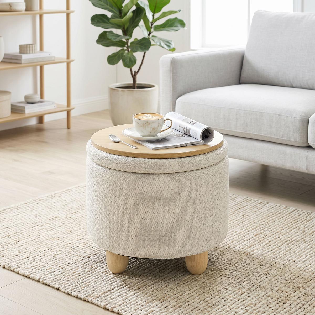HOCKER-MIT-STAURAUM Polyester Beige - Beige, Holz/Textil (38.5/33.5/38.5cm) - HOMCOM