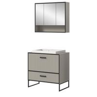 BADMÖBEL-SET schwarz, sand mit Waschbecken 80 cm, Kombination mit Soft-Close - Sandfarben/Schwarz, Glas/Keramik (80/192/48cm) - Inn.Furn