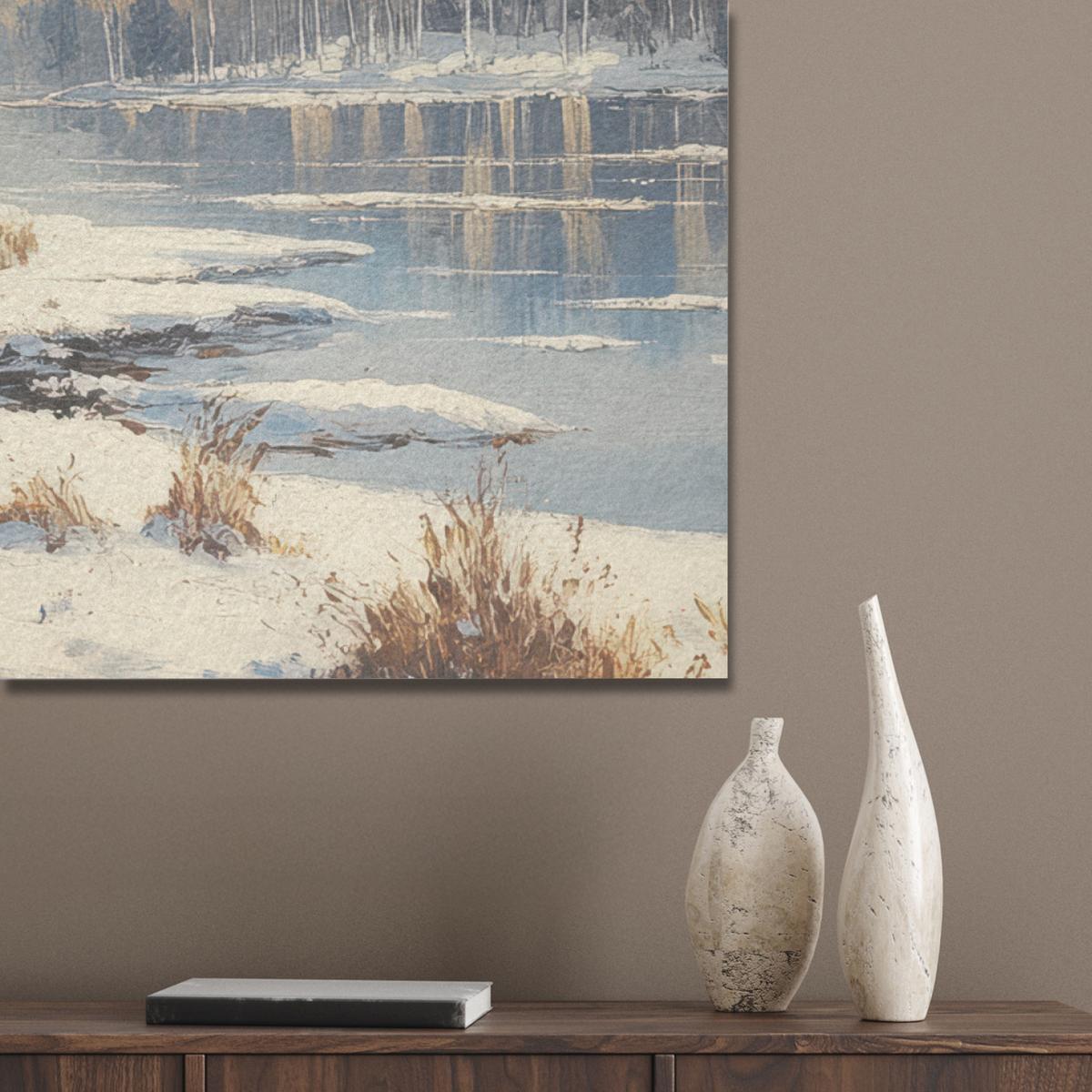 AKUSTIKBILD Winter - Schnee - Zuhause - Natur Wandbild Wohnzimmer 100x70 cm - Hellbraun, Kunststoff (100/70/0.9cm) - MuchoWow