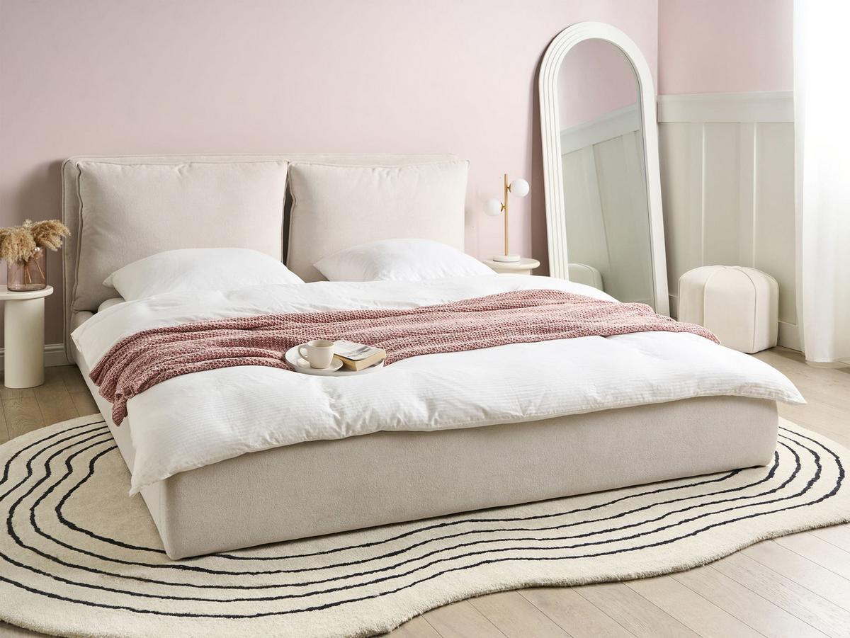 BETT mit Lattenrost 180/200 cm Hellbeige Bajonna - Beige/Schwarz, Textil (180/200cm) - Beliani