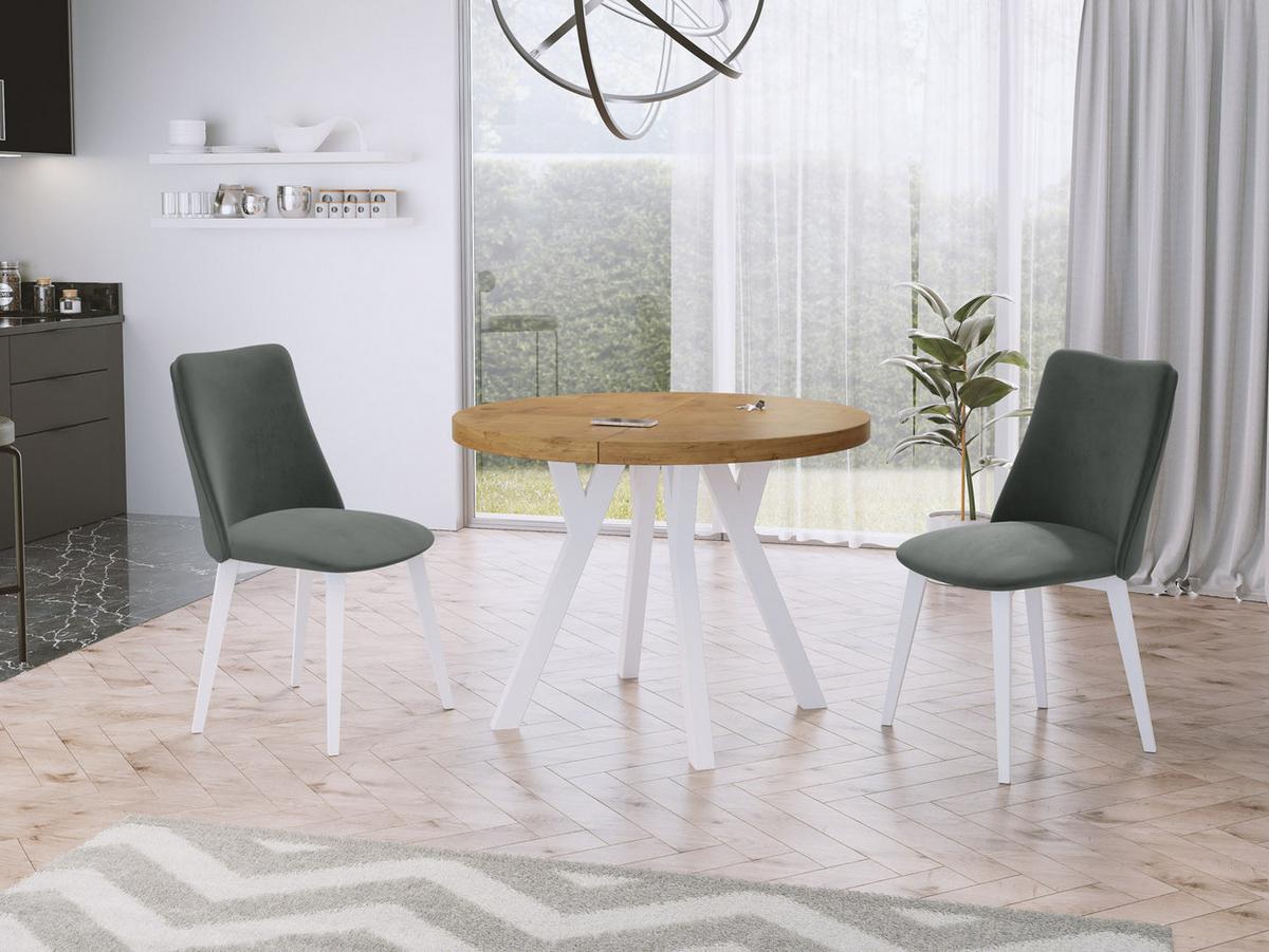 ESSTISCH Twixy runder ausziehbarer, Lancelot Eiche 100-200/100/76 cm - Eichefarben/Weiß, Holz/Holzwerkstoff (100/200/76cm) - WFL GROUP