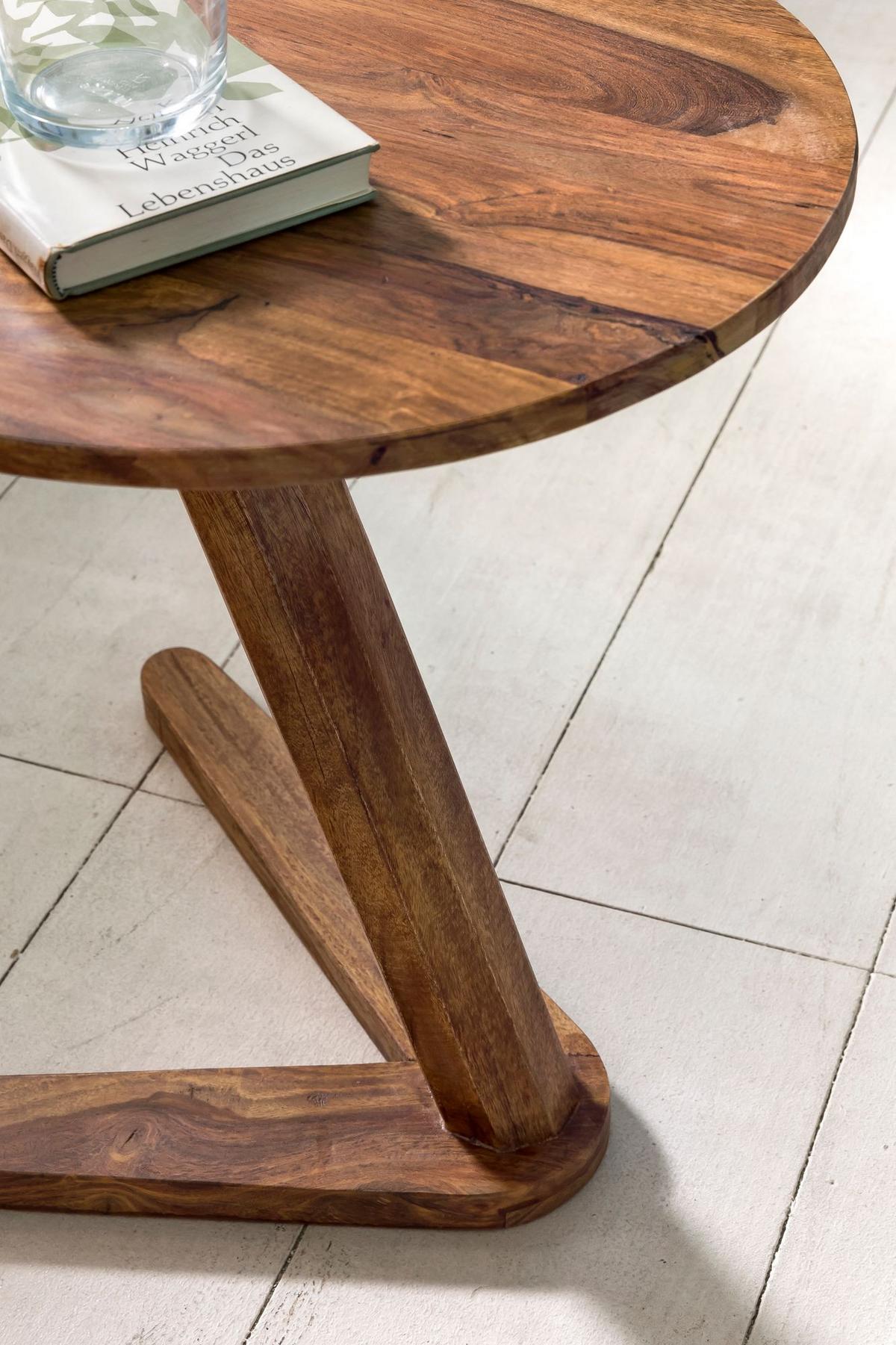 BEISTELLTISCH – Rund Massivholz Natur 45x45 cm Landhaus - Braun, Holz (45/45/50cm) - KADIMA DESIGN