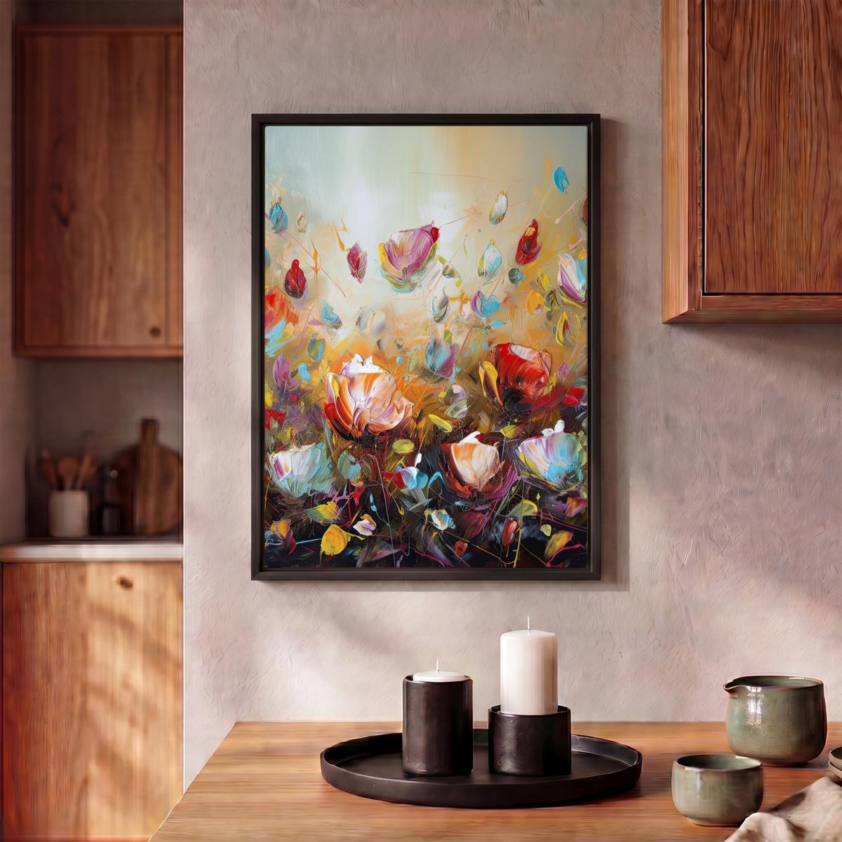 LEINWAND Bilder mit Rahmen - Blumen - Kunst - Natur - Ölgemälde - 30x40 - Multicolor, Textil (30/40cm) - MuchoWow