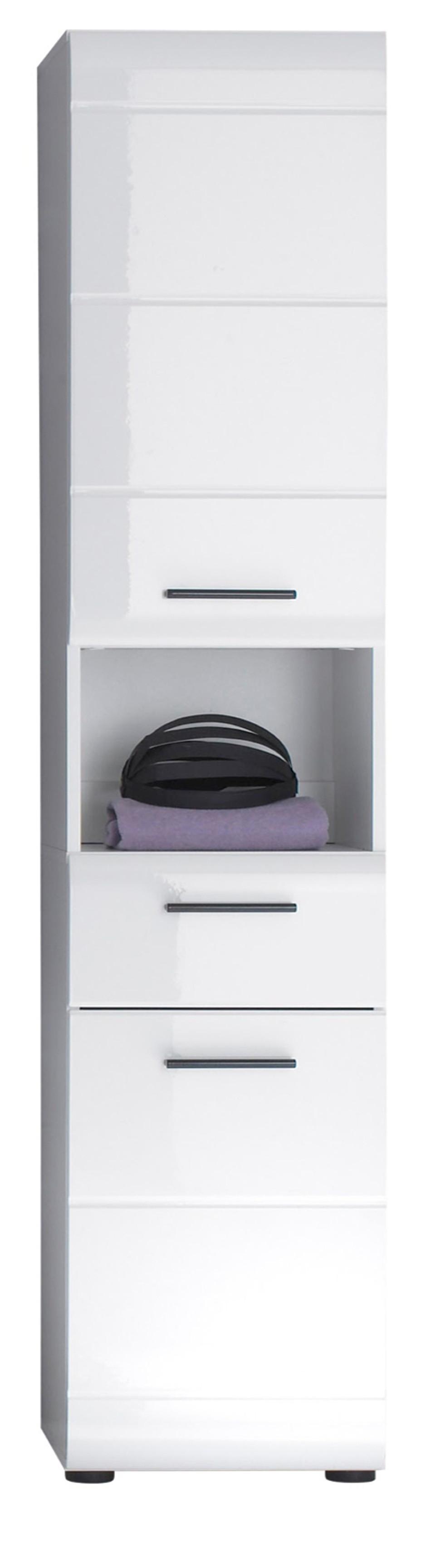 HOCHSCHRANK weiß Hochglanz 30 cm, Badschrank modernes Design - Weiß Hochglanz/Schwarz, Holzwerkstoff/Kunststoff (30/182/31cm) - Top.Furn