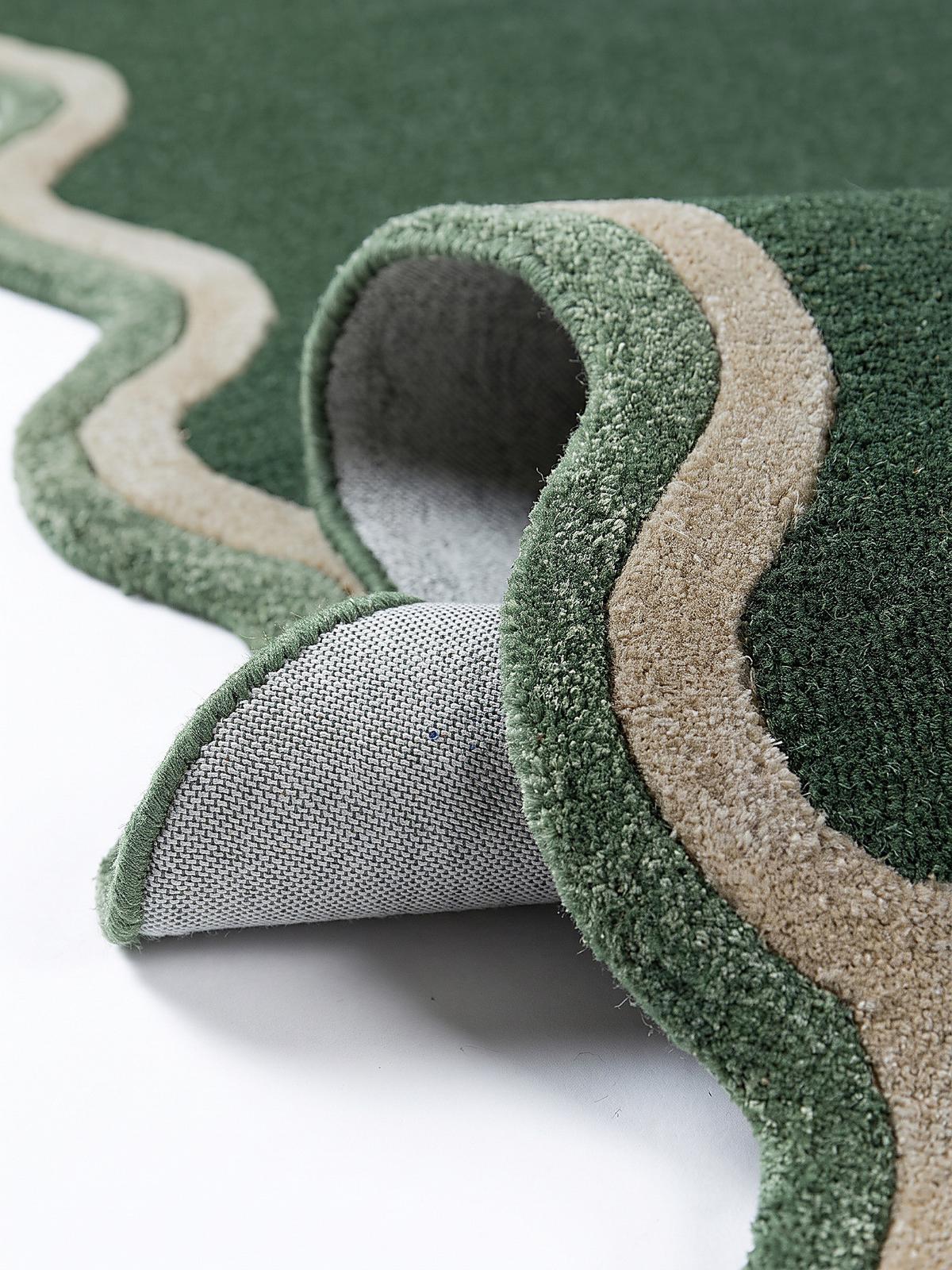 WOLLTEPPICH handgetuftet ALHAM, Wellenbordüre, Waldgrün, 120 x 170 cm - Grün, Textil (120/170cm) - KADIMA DESIGN