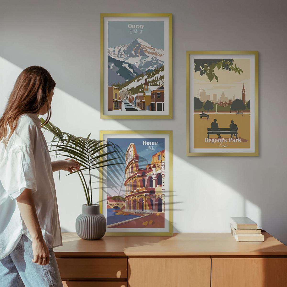BILDER SET 3er Set - 40x60 cm Goldrahmen - Ouray Mountains London Coliseum - Goldfarben, Kunststoff (40/60cm) - TULUP
