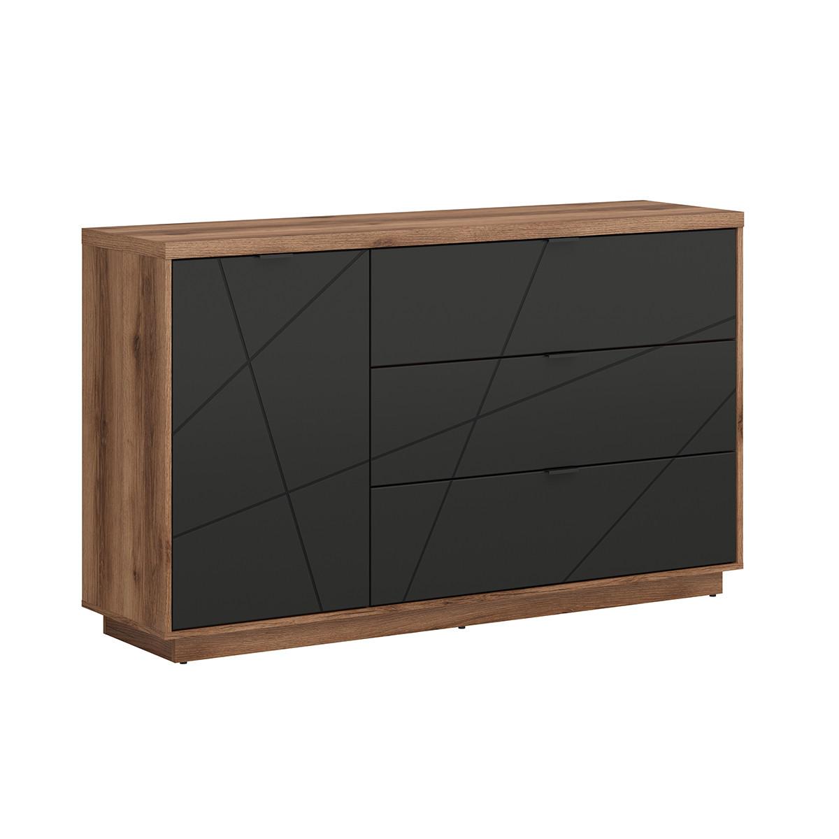 SIDEBOARD Sven Schwarz und Holz - Schwarz, Holzwerkstoff (156/93/43cm) - Petits-meubles