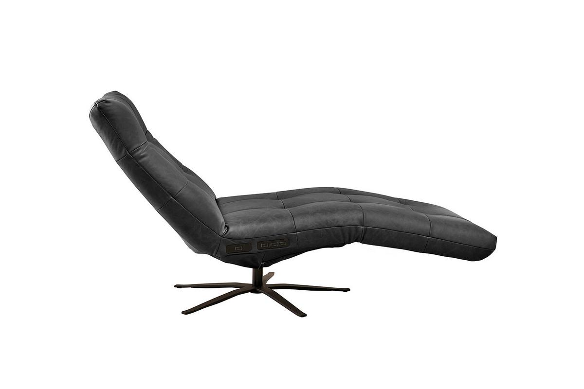 RELAXLIEGE LETICIA Schwarz Leder Drehbar (360°), Relaxfunktion - Schwarz, Leder/Metall (82/115/156cm) - KAWOLA