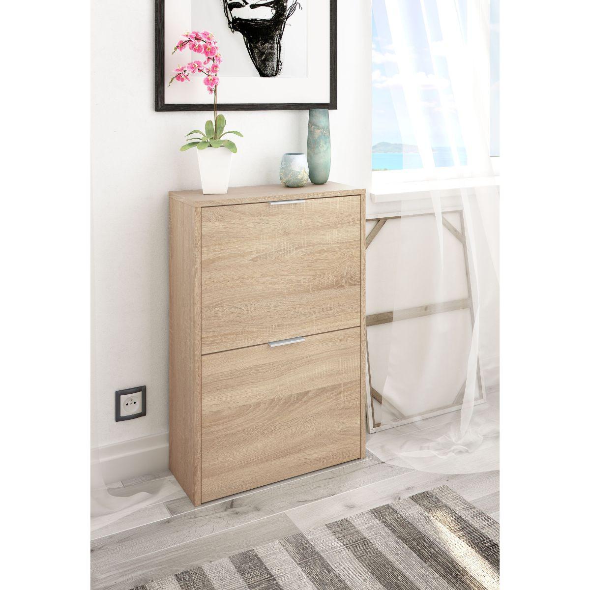 SCHUHSCHRANK mit 2 Klappen Zapateros - L50 cm - Eschefarben, Holzwerkstoff (22/76/47.2cm) - Calicosy