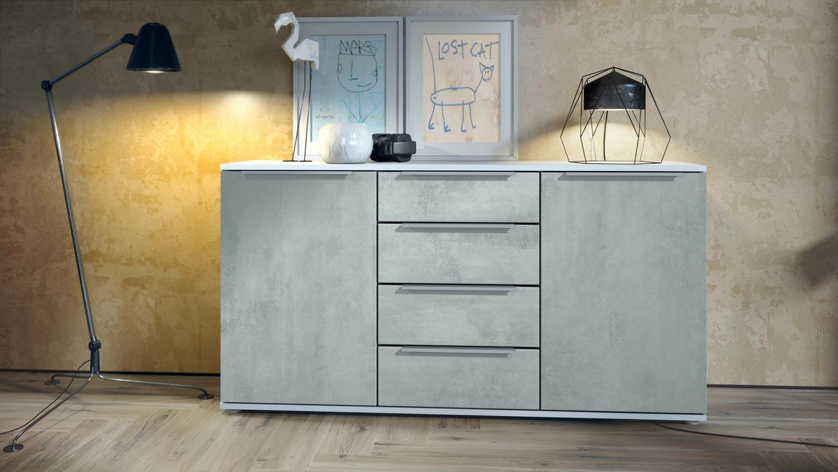 SIDEBOARD Porto Beton Oxid Optik - Hellgrau, Holzwerkstoff (139/72.5/35cm) - Vladon
