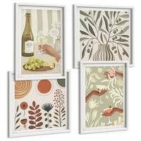 BILDER SET 4er Set - 50x50 cm & 40x60 cm Weißer Rahmen - Rustikale Cocktails mit Olivenblüten - Weiß, Kunststoff (50/50cm) - TULUP