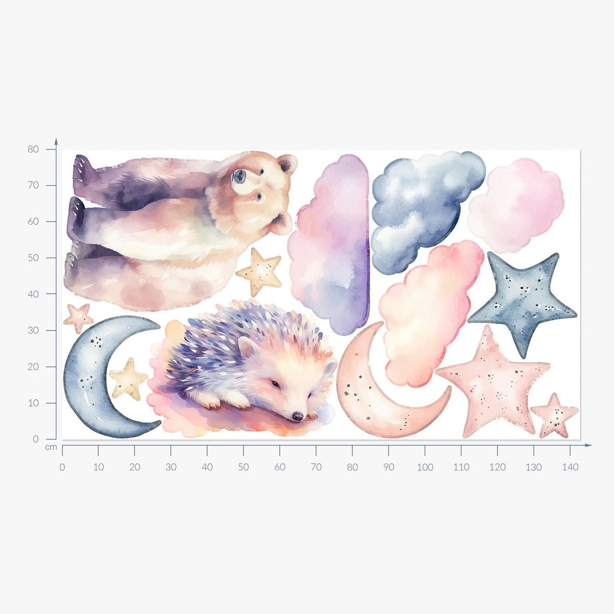 WANDAUFKLEBER 80x143cm - Tiere am Nachthimmel - Multicolor, Kunststoff (80/143/0.1cm) - Wallfluent