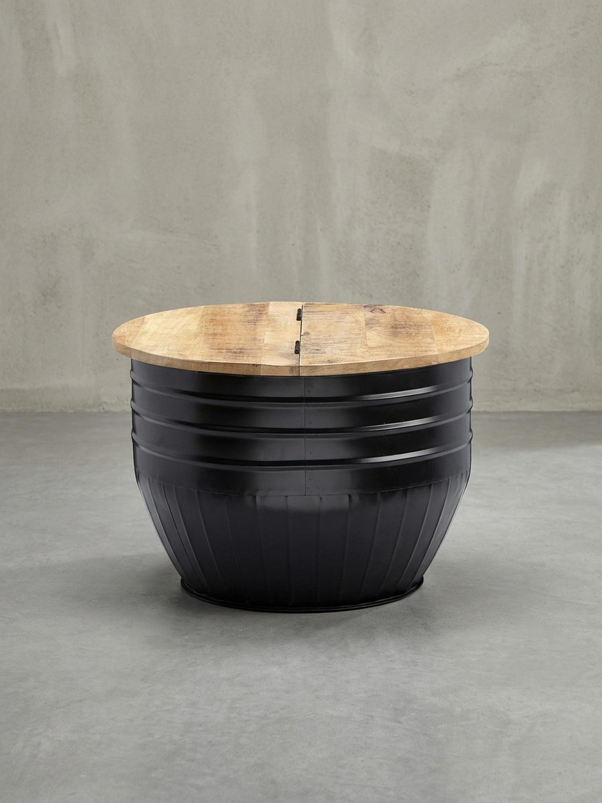 COUCHTISCH Mango Massivholz Industrial Stil mit Stauraum handgefertigtes Unikat - Schwarz, Holz/Metall (60/60/41cm) - KADIMA DESIGN