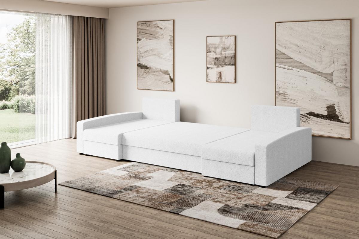 WOHNLANDSCHAFT mit Schlaffunktion und Bettkasten ALESIA-U 301x140x90 cm Weiß Bouclé - Silberfarben/Weiß, Holzwerkstoff/Kunststoff (301/90/140cm) - ALTDECOR