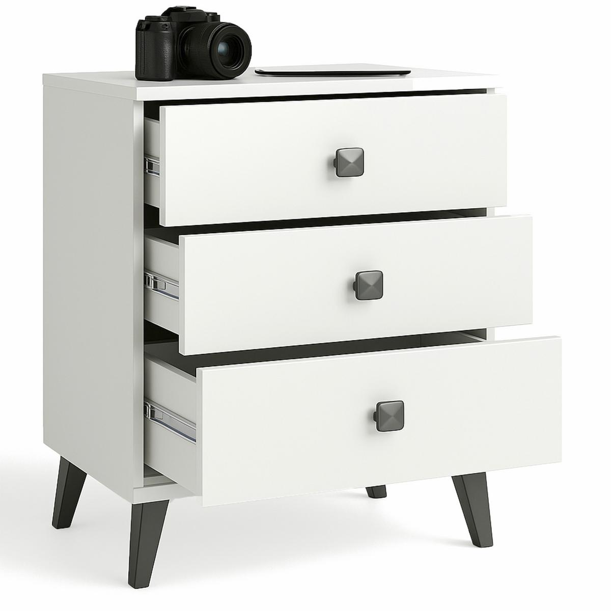 NACHTTISCH Weiß, Schwarz 58/40/37 - Schwarz/Weiß, Holzwerkstoff (40/58/37cm) - RAUMHIRSCH FURNITURE