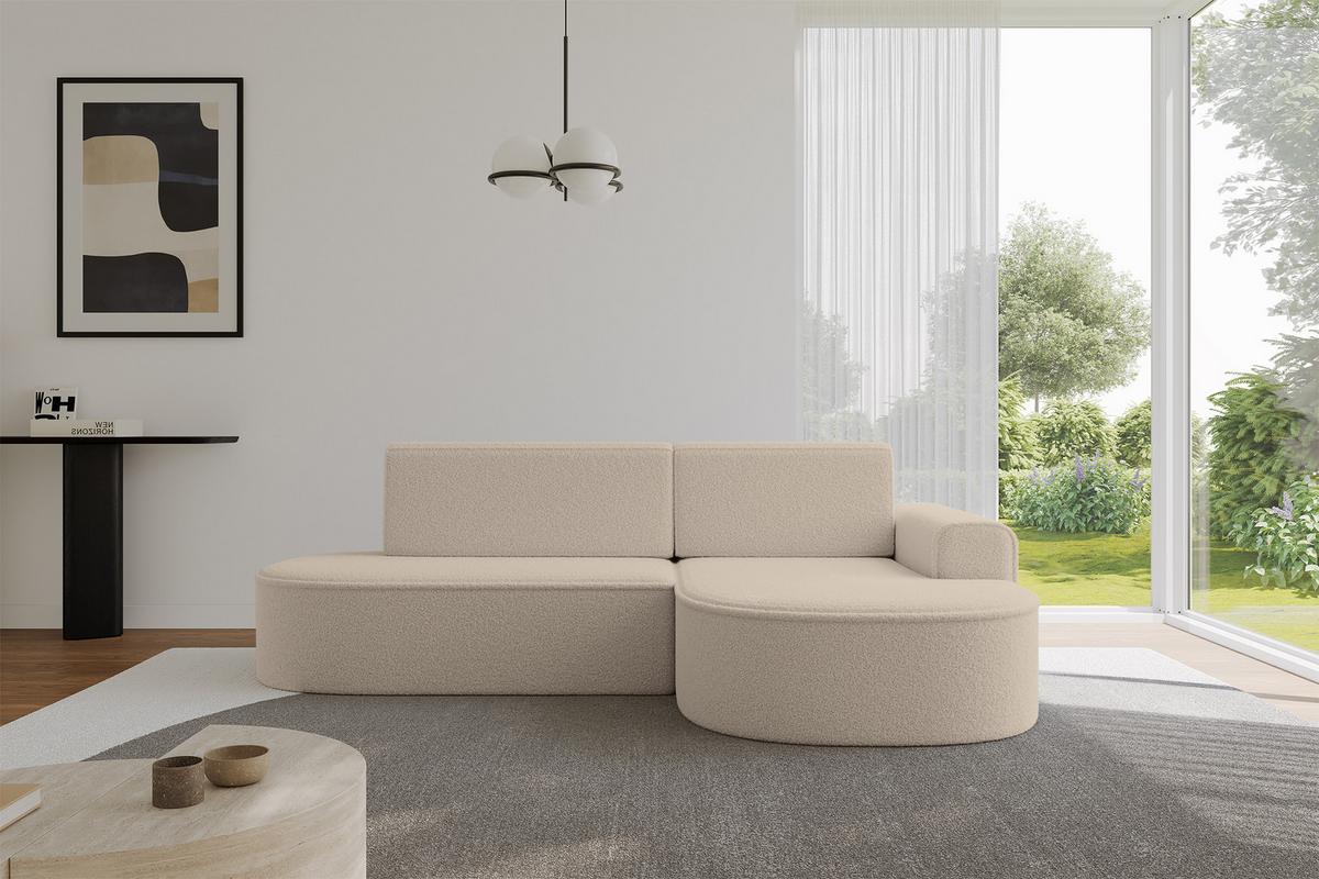 ECKSOFA mit Schlaffunktion und Bettkasten Ottomane Rechts MARI-L1-S - 283x167x73 cm Dunkelbeige Bouclé - Hellbraun/Schwarz, Holzwerkstoff/Kunststoff (167/283cm) - ALTDECOR
