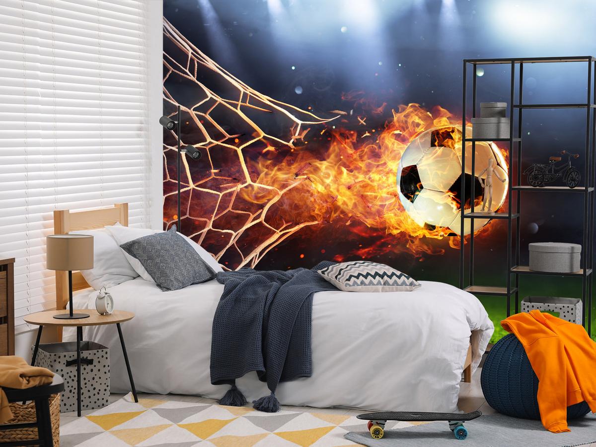 FOTOTAPETE für Jugendzimmer Fußball Flammen Stadion Feuer 400x280 - Multicolor, Papier (400/280cm) - Muralo