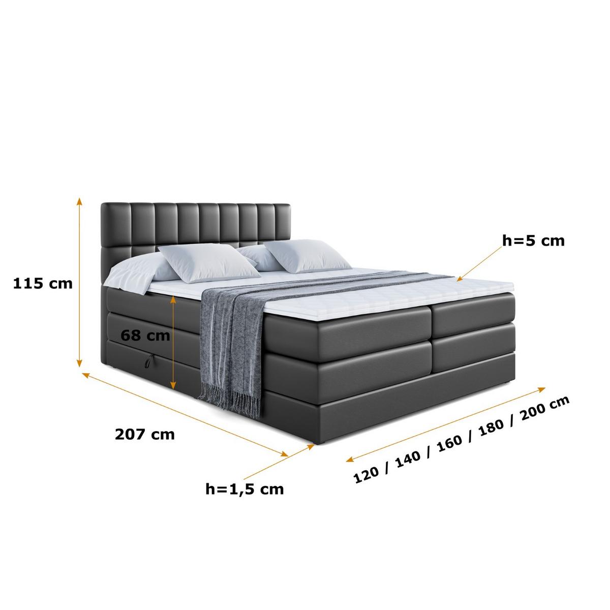 BOXSPRINGBETT MIAMI KING - 120x200 - H3/H4 - Schwarz Hochglanz - Schwarz Hochglanz, Holzwerkstoff (120/200cm) - ALTDECOR