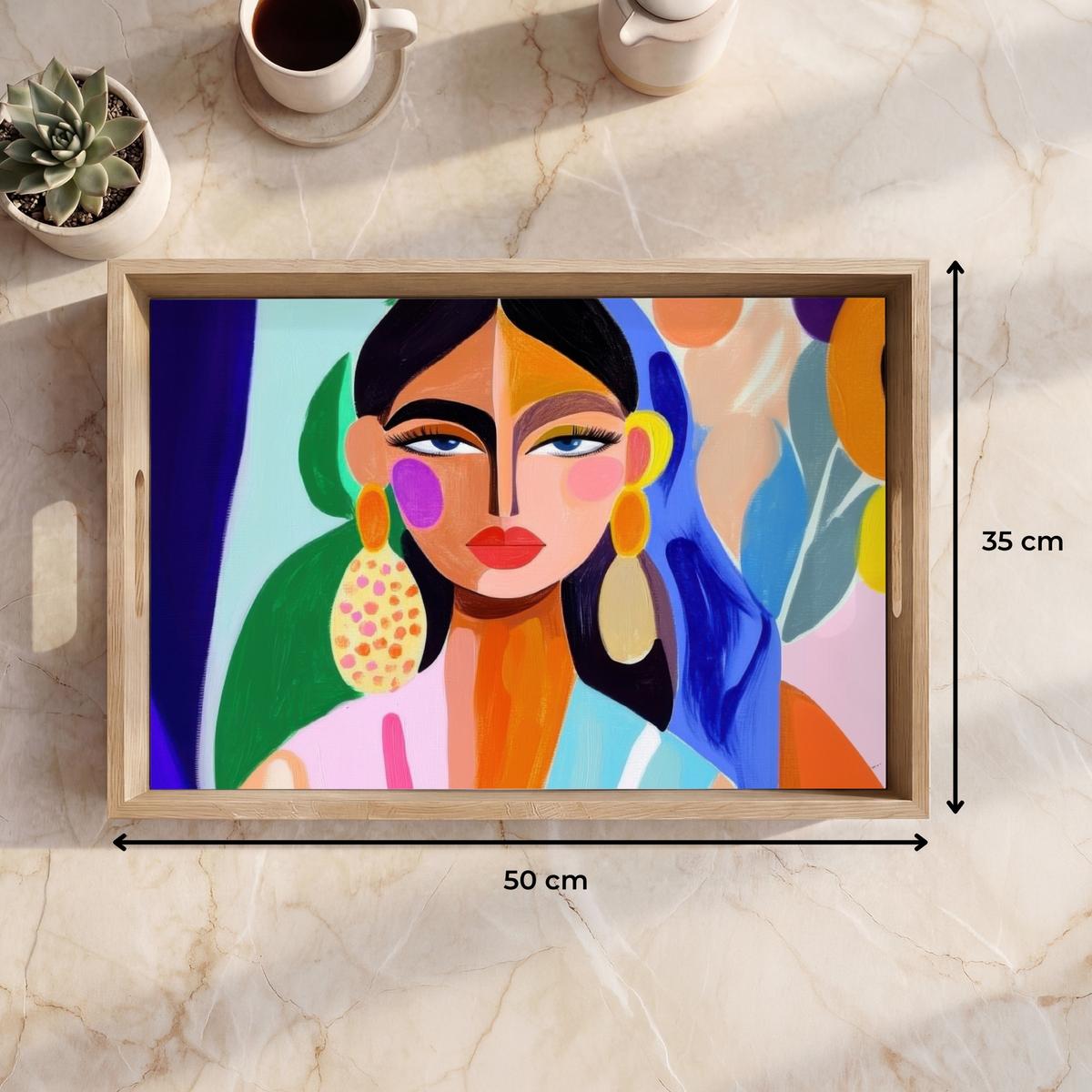 TABLETT Porträt - Frau - Modern 50x35 cm - Multicolor, Holz (50/5/5cm) - OnlyWow