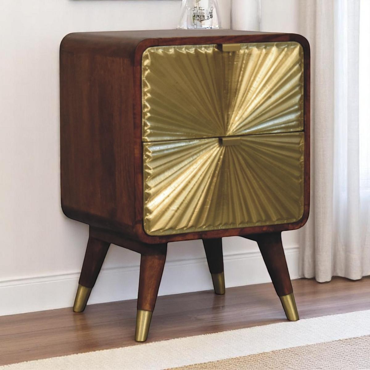 NACHTKASTEN aus Massivholz, Messinggeprägt, 2 Schubladen, Avora - Braun, Holz (40/10/35cm) - Artisan Furniture