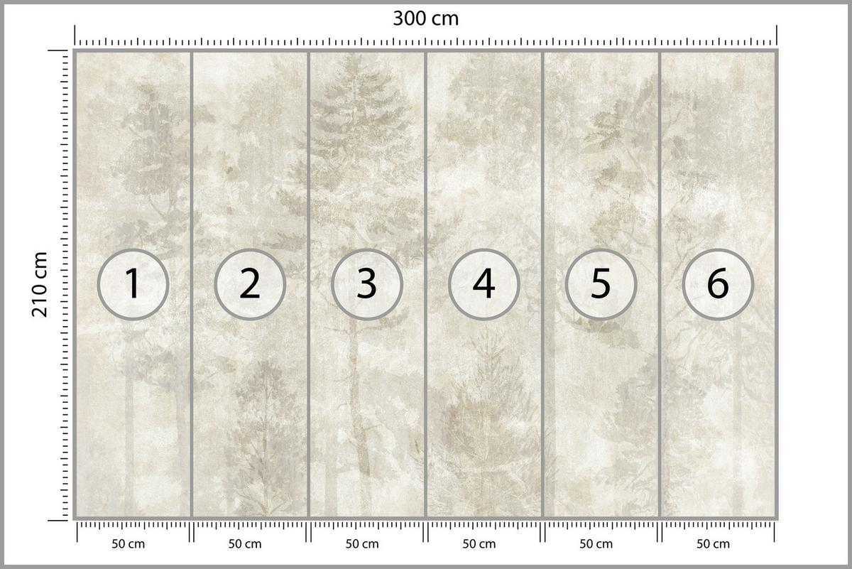 FOTOTAPETE für Wohnzimmer Boho Wald Bäume Beton Abstrakt Vintage Beige 300x210 - Beige/Braun, Papier (300/210cm) - Muralo