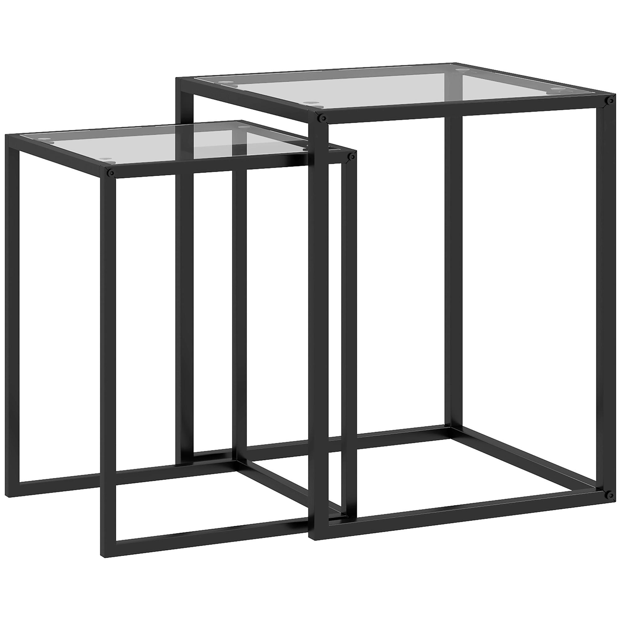 BEISTELLTISCH 2er Set Stahl Hartglas Schwarz - Schwarz, Metall (42/42/51cm) - HOMCOM