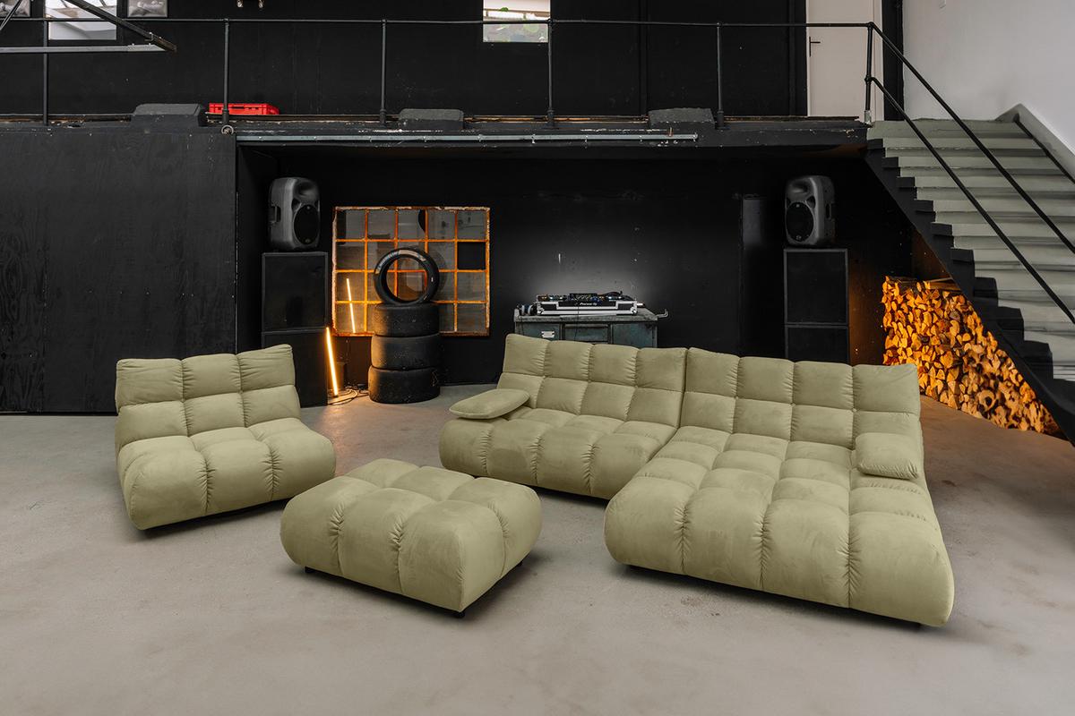 SITZGRUPPE VIVIEN 3ER SET Grün Velvet (1er-Set) - Olivgrün/Grün, Kunststoff/Textil (359/85/510cm) - KAWOLA