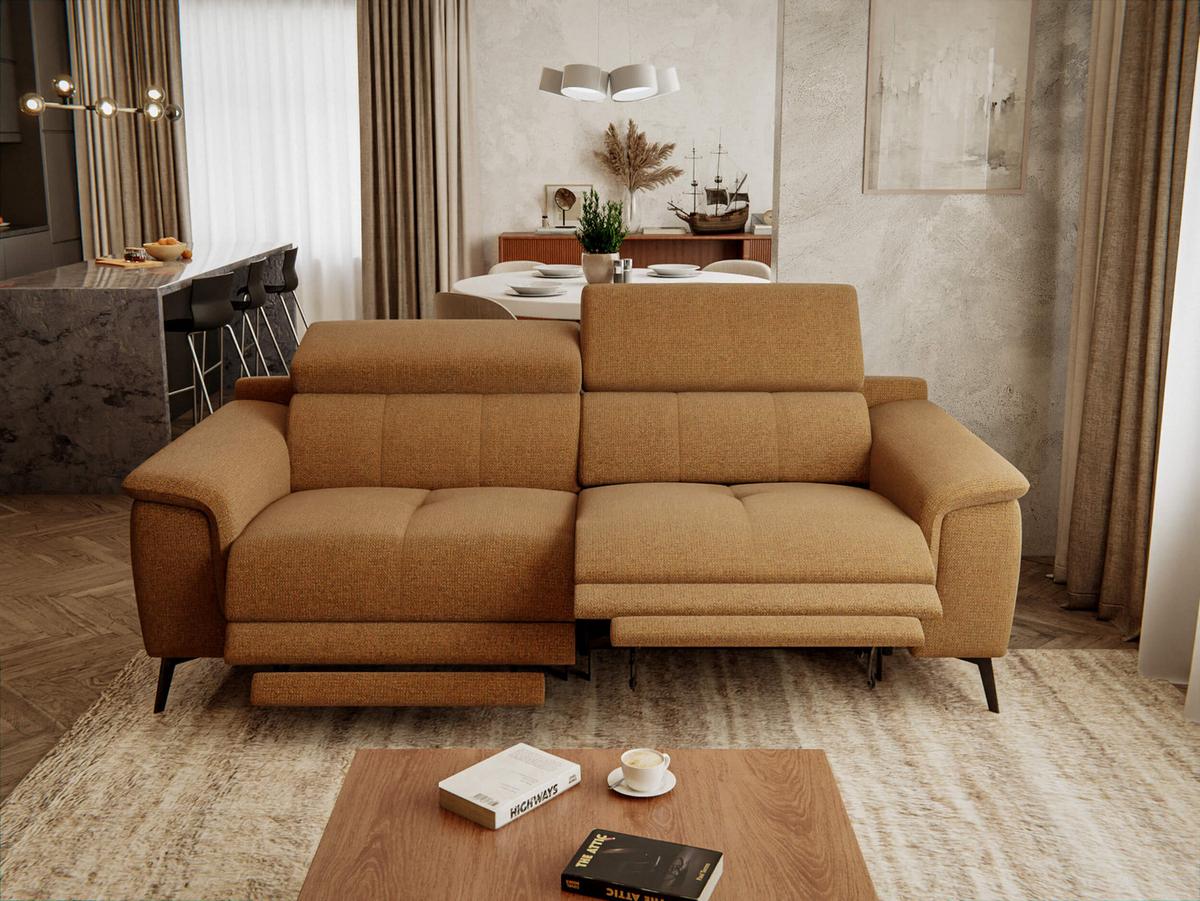 RELAXSOFA FIERO 3-Sitzer mit 2 Relaxfunktionen, orange - Schwarz/Orange, Holzwerkstoff/Textil (212/82/103cm) - Wozimo