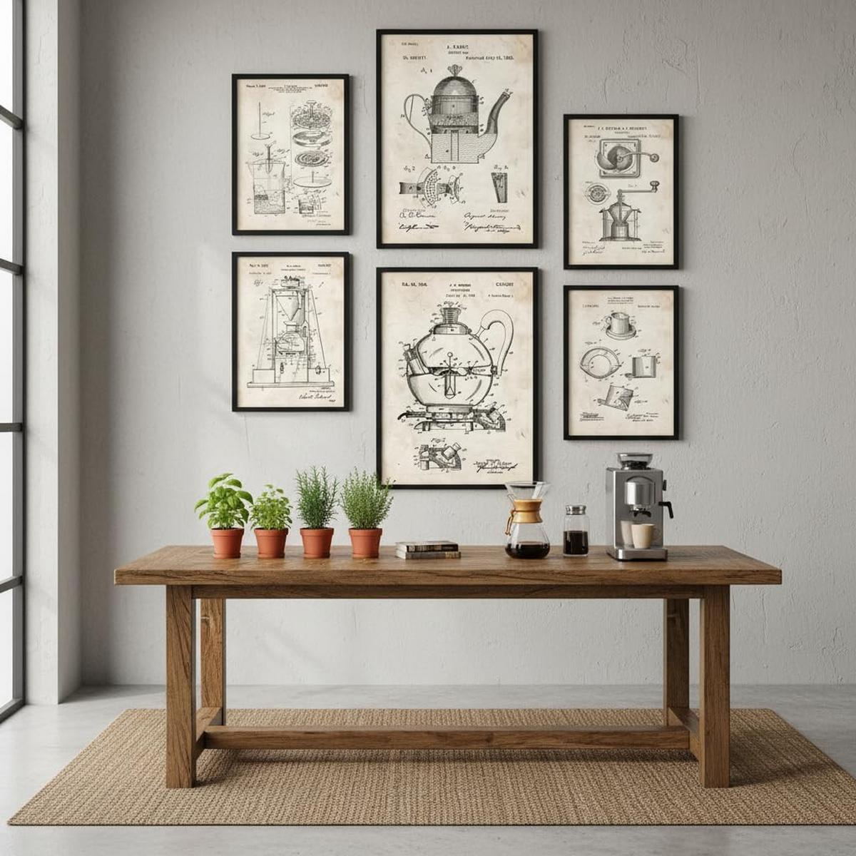 POSTER Set Mit 6 Plakaten Mit Kaffeemaschine Patenten Im Vintage Stil A3 & A4 Schwarzer Rahmen - Schwarz, Papier (29/3cm) - Nacnic