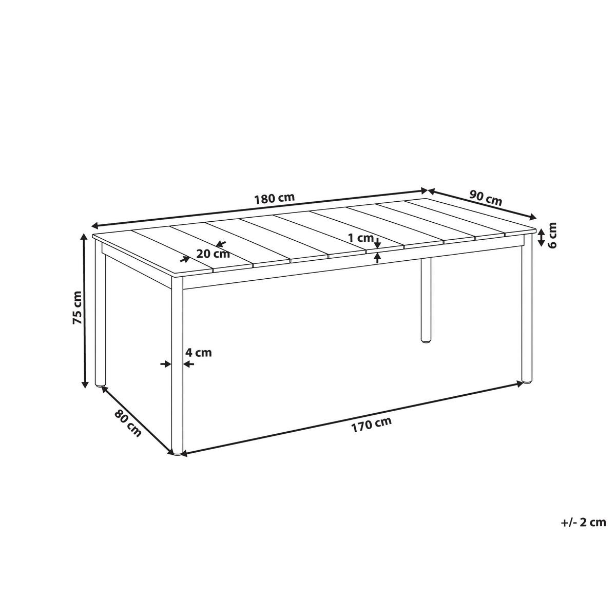 GARTENTISCH für 6 Personen 180/90 cm Akazienholz Braun Giovinazzo - Creme, Holz (180/90/75cm) - Beliani