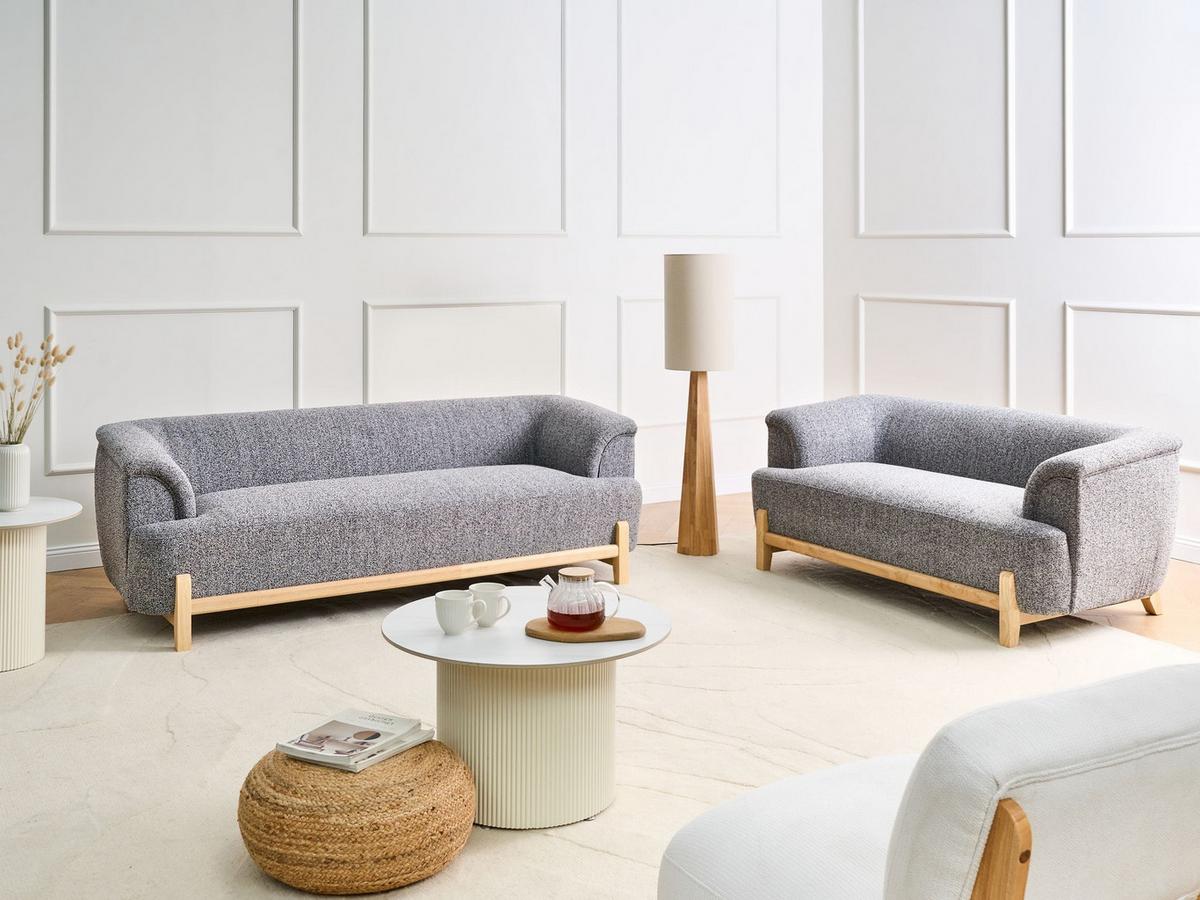 SOFA-SET 5-Sitzer Stoff Dunkelgrau Alnor - Dunkelgrau/Braun, Textil (205/67/85cm) - Beliani