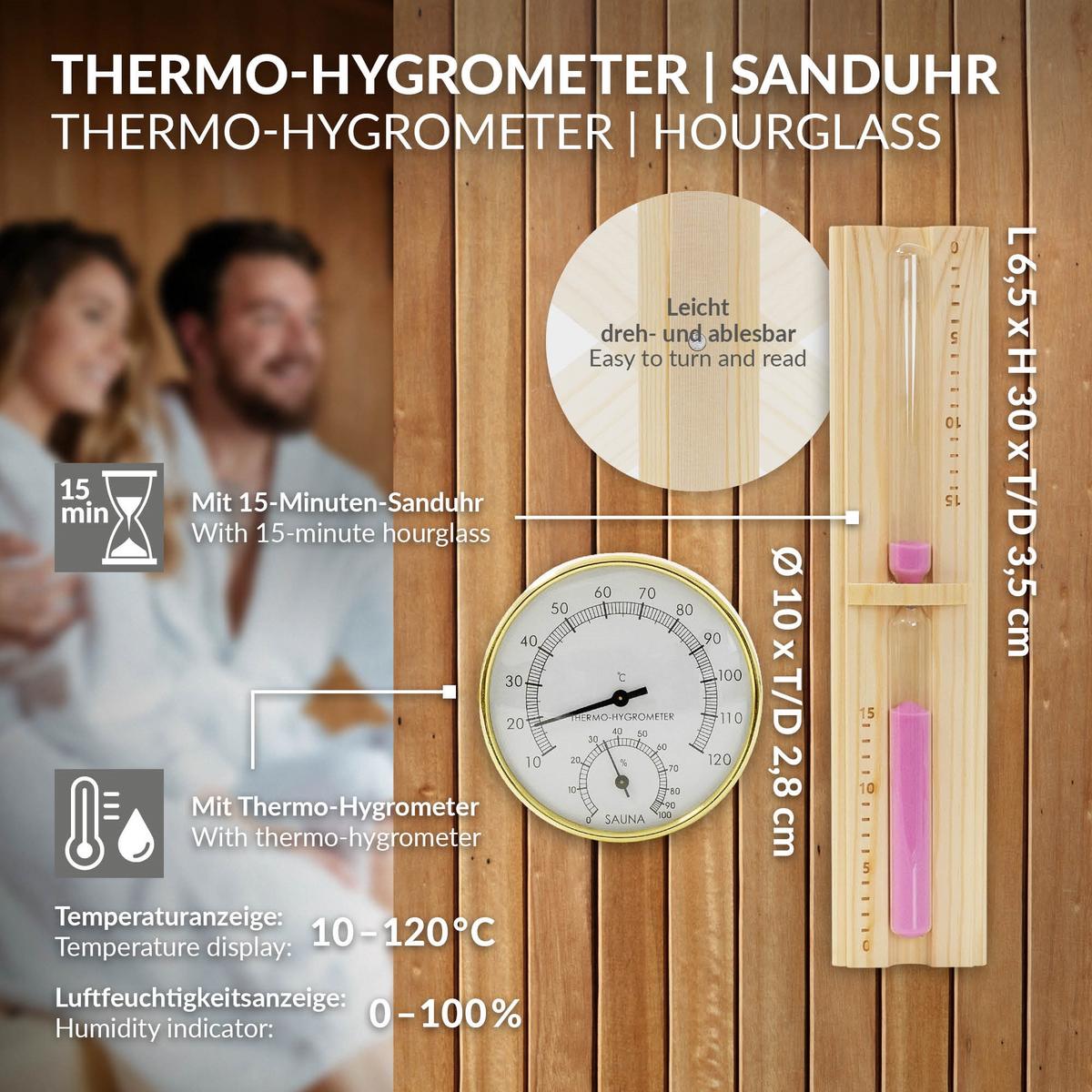 SAUNAZUBEHÖR-SET 4-teilig aus Kiefernholz - Naturfarben, Holz (27/30/37cm) - LuxeBath