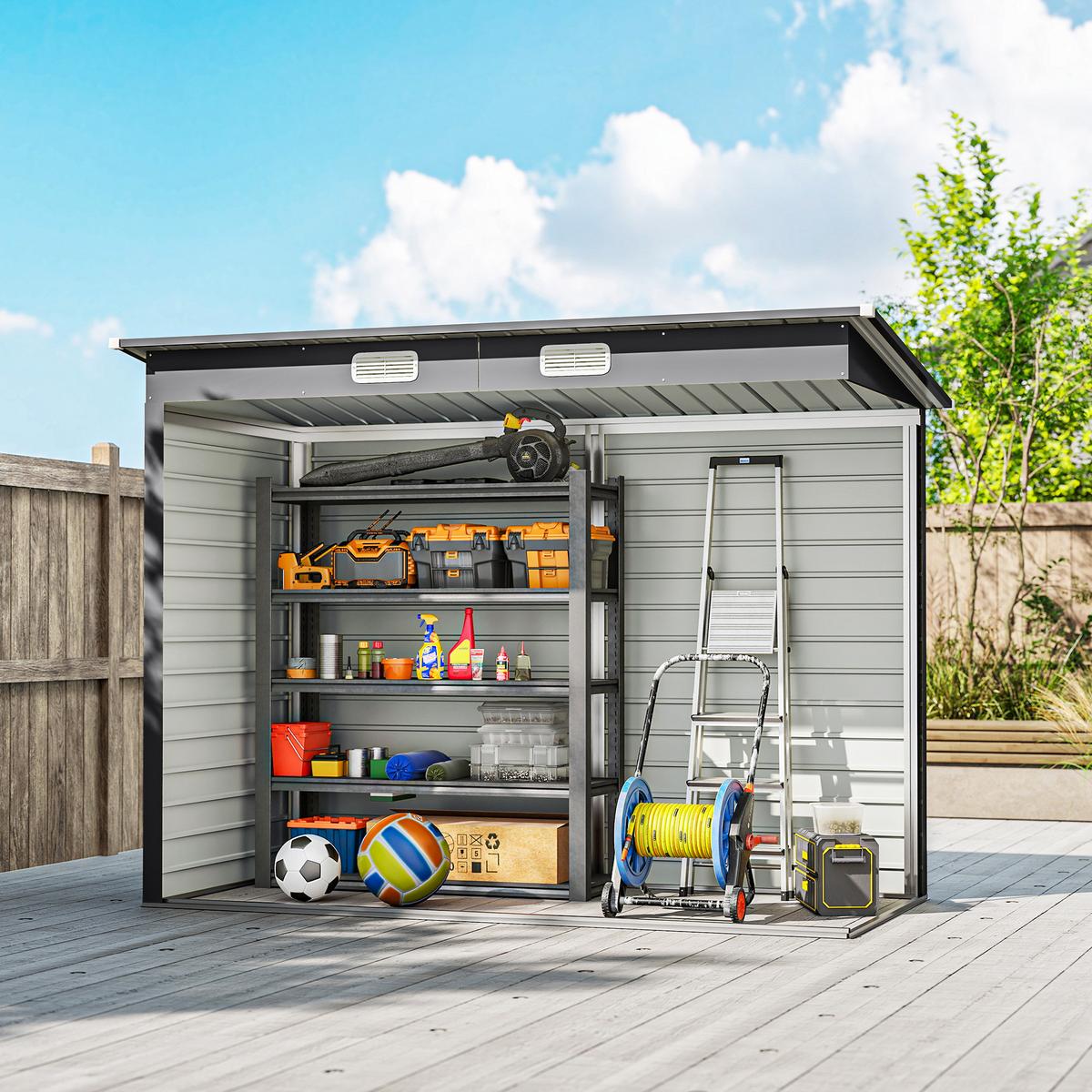 GERÄTEHAUS aus Stahl, 2,7 m² Geräteschuppen mit Doppeltür, Schloss, UV-Schutz - Grau, Metall (121/183/249cm) - Outsunny