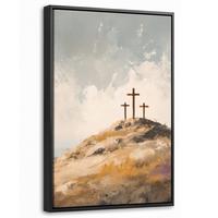 LEINWAND Bilder mit Rahmen - Hügel - Abstrakt - Christentum - Kreuz - 40x60 - Hellgrau, Textil (40/60cm) - MuchoWow