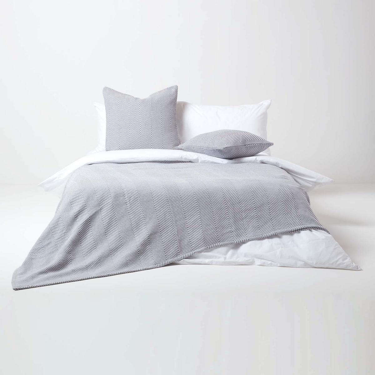 WOHNDECKE Halden 150/200 cm, Chevron-Muster 100% Baumwolle - Grau, Textil (150/200cm) - Homescapes