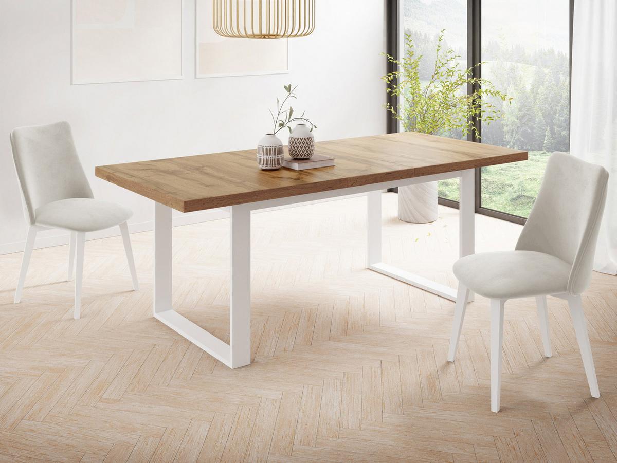 ESSTISCH Sana rechteckig ausziehbar, Wotan Eiche 140/200/80/75 cm - Eiche Wotan/Weiß, Holzwerkstoff/Metall (80/180/75cm) - WFL GROUP