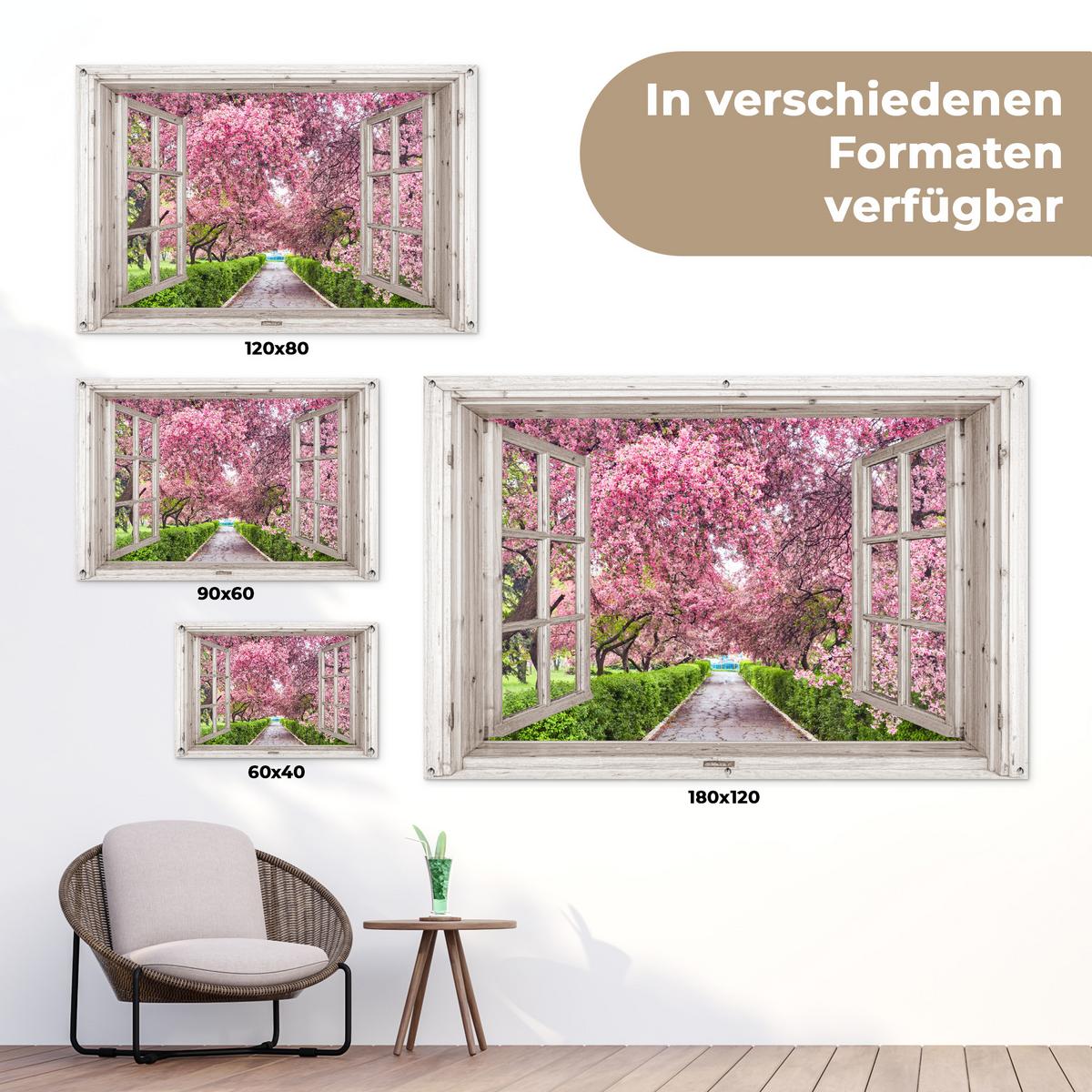 GARTENPOSTER Japanisch - Sakura - Blüte - Baum - Blütenzweige - Durchsichtig Poster für draußen 180x120 cm - Rosa, Kunststoff (180/120/0.2cm) - OnlyWow