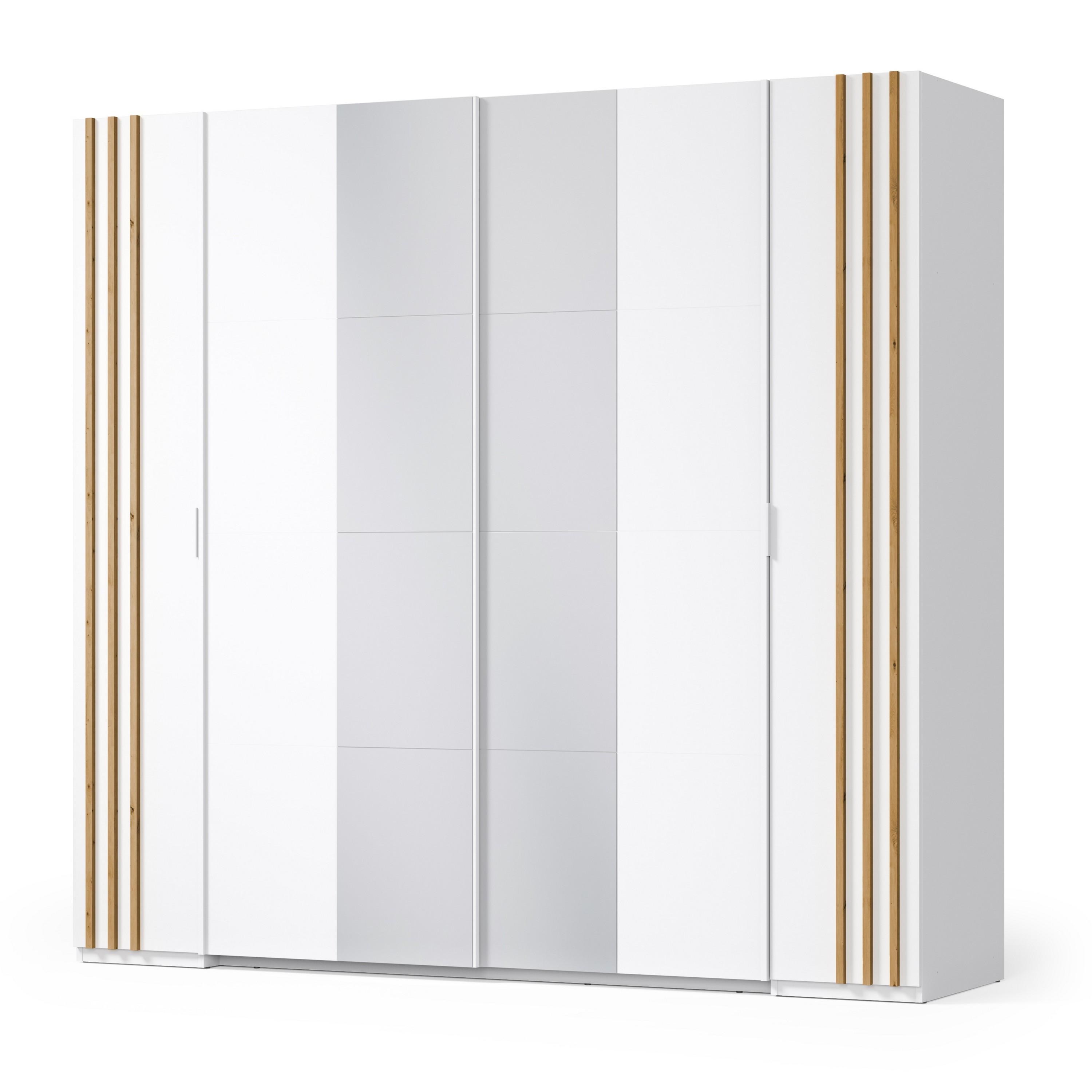 DREHTÜRENSCHRANK TOREN 218/207,5/62cm 4-türig mit Spiegel Weiß - Weiß, Holzwerkstoff (218/207.5/62cm) - MASSENO