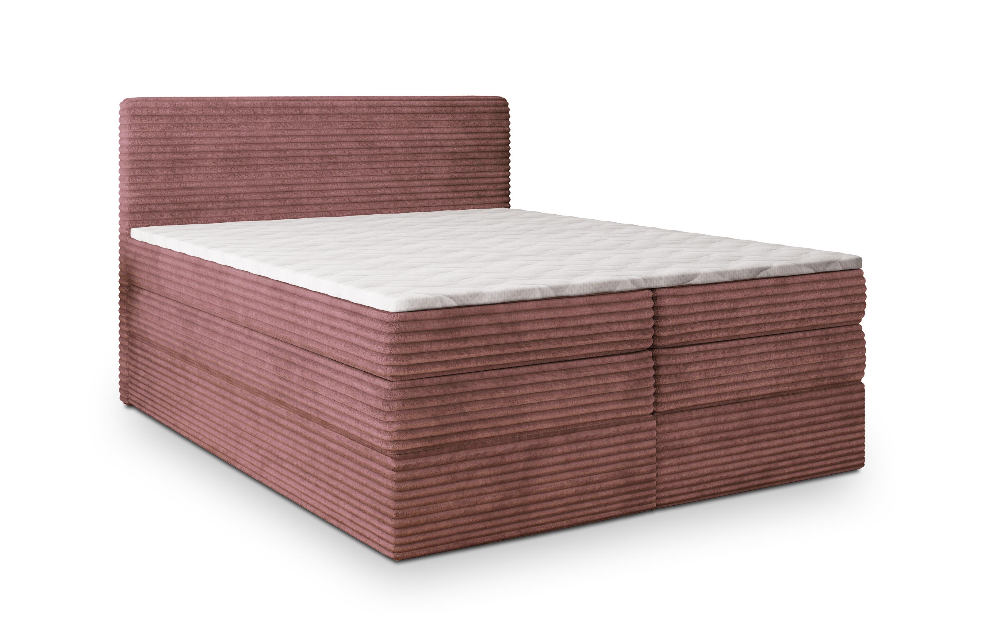 BOXSPRINGBETT LUNERA 180x200 cm mit Matratze und Topper - Rosa - Rosa, Holz (180/200cm) - MASSENO