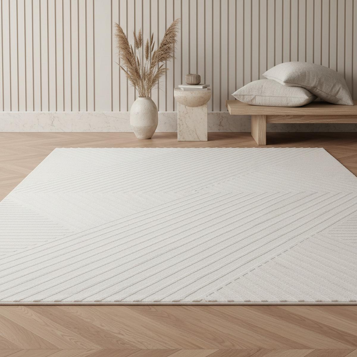 TEPPICH Kurzflor ILLER in Creme, mit 3D-Design, aus Jute, Florhöhe 12 mm, 80 x 150 cm - Beige, Textil (150/80cm) - KADIMA DESIGN