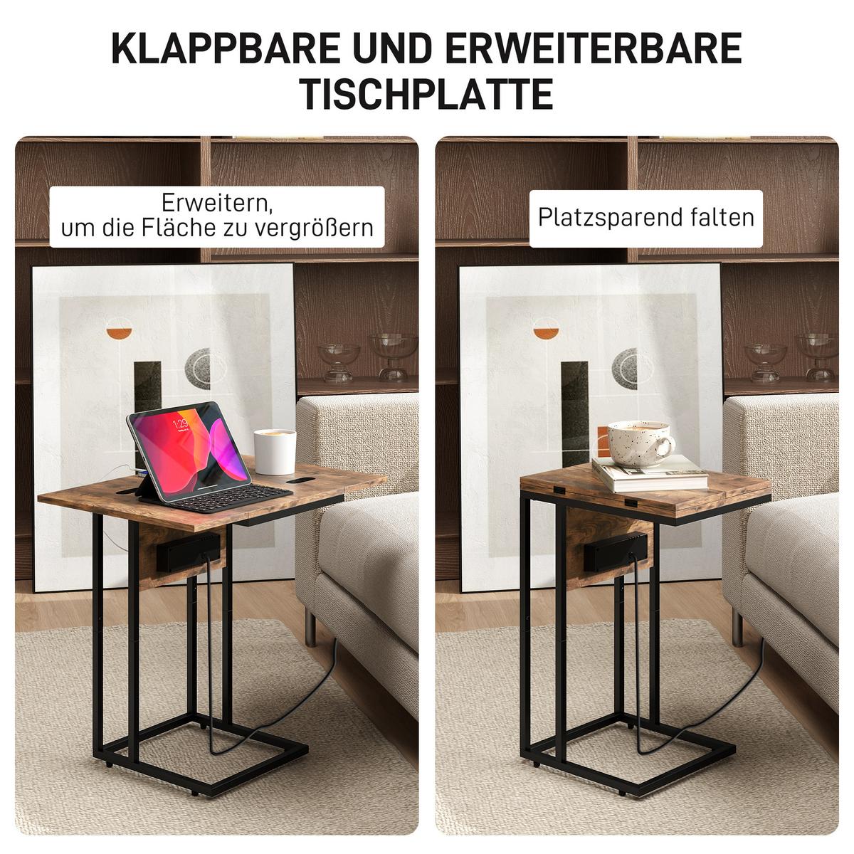 BEISTELLTISCH MDF Metall Rustikal-Braun - Schwarz/Braun, Holzwerkstoff/Metall (39/29/57cm) - HOMCOM