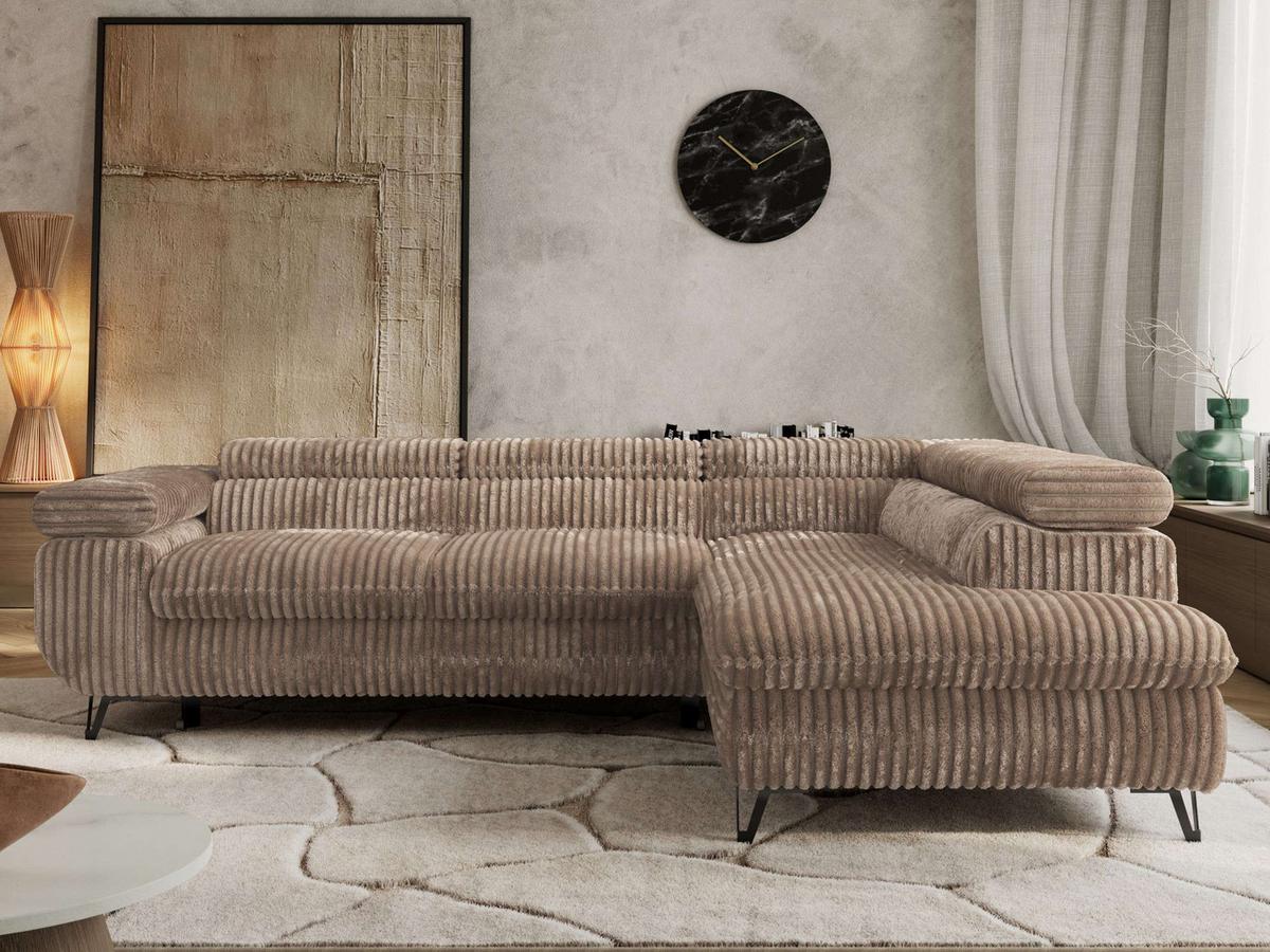 ECKSOFA PABLO L Braun Cord - Rechts Seite - Schwarz/Braun, Textil/Metall (273/208cm) - MKS